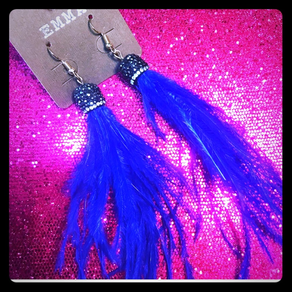 BRAND NEW- Blue crystal feather earrings